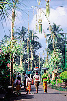 印度尼西亚,巴厘岛,乡村,街道,装饰,竹子,节日,时间