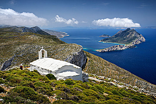 希腊,希腊群岛,爱琴海,基克拉迪群岛,阿莫尔戈斯岛,岛屿,小,教堂,历史,徒步旅行,寺院,乡村,远景