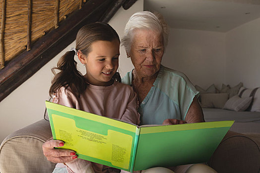 祖母,孙女,读,故事书