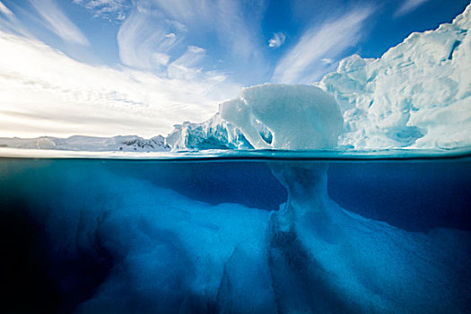 南极,水下视角,融化,冰山,漂浮,靠近,岛屿,湾,南极半岛