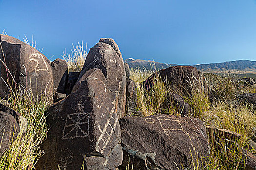 美国,新墨西哥,三个,河,岩刻,场所,蚀刻,岩石上,画廊