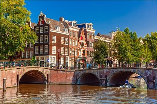 城市风光,阿姆斯特丹,运河,桥,特色,房子,荷兰