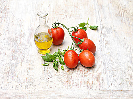 罗勒,橄榄油,红色,多汁,甜,西红柿茎