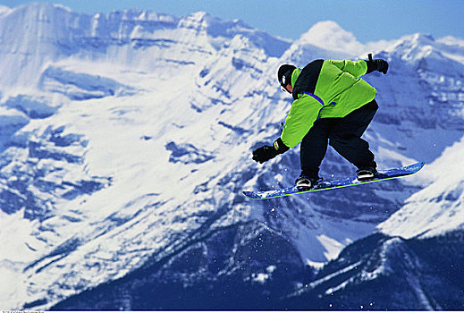 滑雪板玩家,空中,班芙,艾伯塔省,加拿大