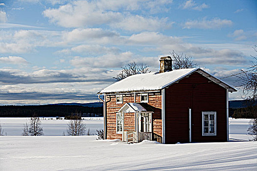 红色,木屋,瑞典