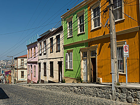 房子,鹅卵石,街道,瓦尔帕莱索,智利