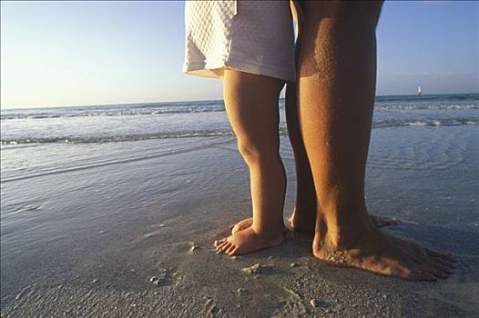 腿,母子,2岁,站立,边缘,海滩,瓦拉德罗,长,自豪,古巴,磁体,著名