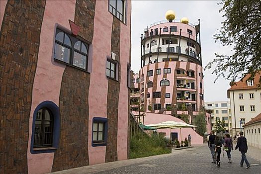 绿色,城堡,设计,建筑师,百水公寓,萨克森安哈尔特,德国,欧洲