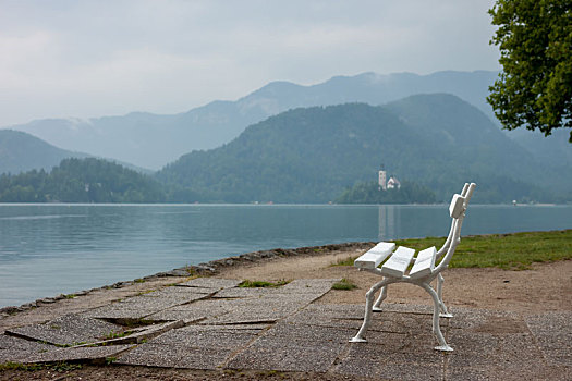 长椅,漂亮,风景,布莱德湖