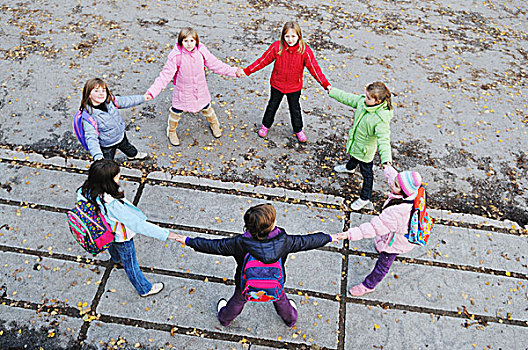 高兴,小孩,群体,户外,站立,一起,圆,排列,团队,友谊,概念