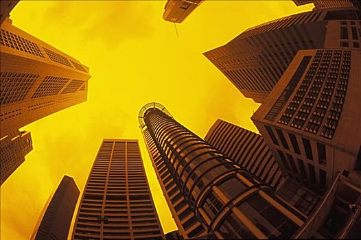 仰视,摩天大楼,城市,新加坡