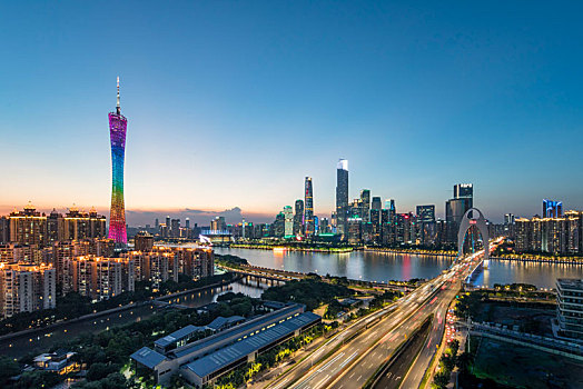 廣州塔獵德橋與珠江新城CBD夜景