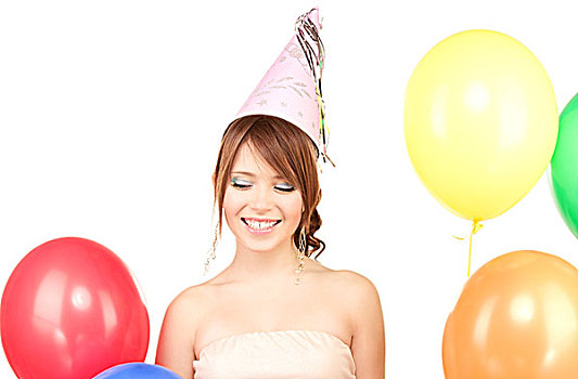 高兴,青少年,聚会,女孩,气球,上方,白人