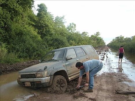 挖,室外,汽车,困住,泥,道路,奶奶,查科,巴拉圭