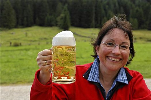 女人,玻璃杯,啤酒,上巴伐利亚,德国