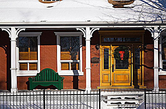 老,砖,风格,住宅,家,圣诞花环,正前,勒奴地耶地区,魁北克,加拿大