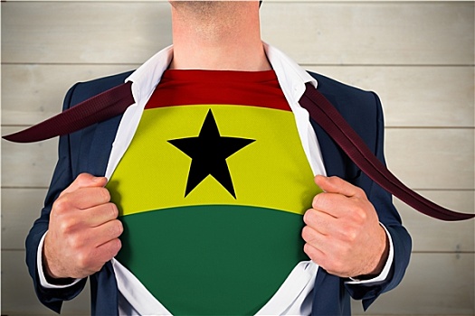 合成效果,图像,商务人士,打开,衬衫,揭示,加纳,旗帜