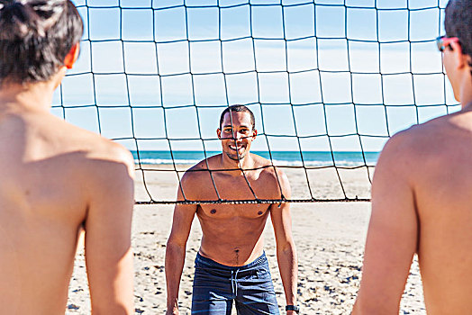 头像,自信,男人,玩,沙滩排球,晴朗,海滩