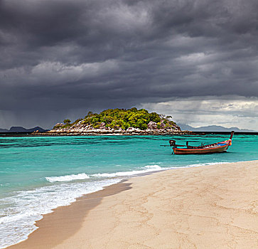 长尾船,热带沙滩,安达曼海,泰国