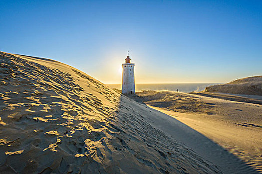 灯塔,沙丘,太阳,北方,日德兰半岛,丹麦