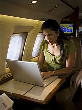 女人,工作,笔记本电脑,飞机