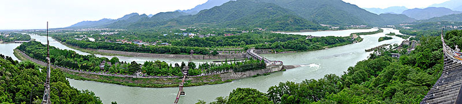 中国四川成都都江堰水利工程全景,panorama,hydraulic,engineering,dujiangyan,chengdu,sichuan,china