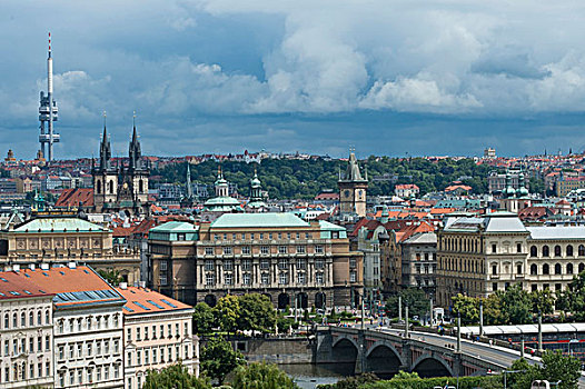 桥,摩尔多瓦,河,风景,布拉格,波希米亚,捷克共和国,欧洲