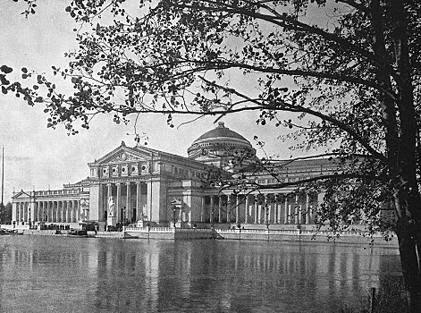 建筑,领土,世界,展示,1893年,艺术,宫殿,珠宝,历史,黑白,芝加哥,美国,北美