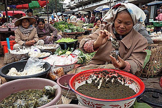 女人,填充,杯子,市场,钳,掸邦,缅甸,亚洲