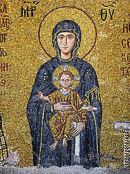 镶嵌图案,圣母玛利亚,母兽,神,耶稣,圣索菲亚教堂,伊斯坦布尔,土耳其