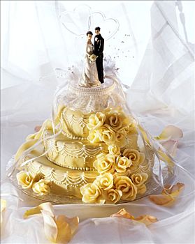 三个,层次,婚礼蛋糕,新郎,新娘