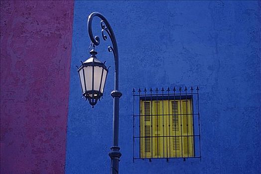 路灯,靠近,蓝色,墙,窗户,布宜诺斯艾利斯,阿根廷