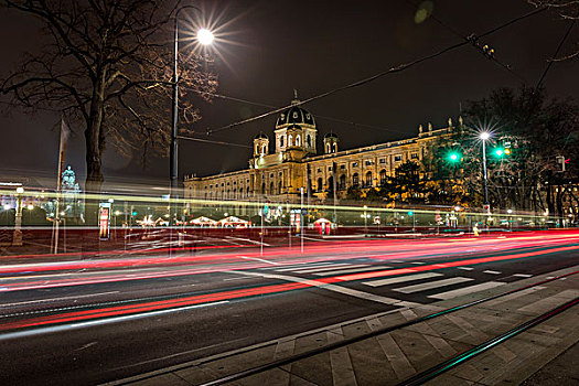 维也纳,环路,夜晚,奥地利,交通,运输