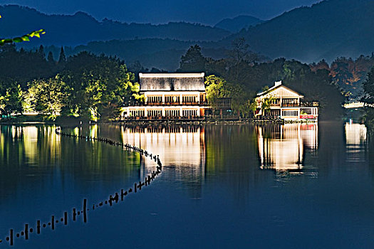 杭州西湖夜景花港观鱼