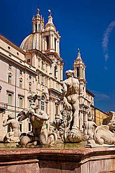 喷泉,摩尔风格,教会,纳佛那广场,罗马,意大利