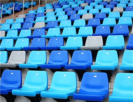 蓝色,塑料制品,老,体育场看台,水泥