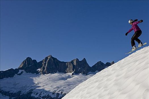 滑雪板玩家,跳跃,斜坡,区域,棉田豪冰河,塔,背景,东南部,阿拉斯加