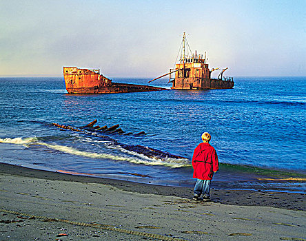 男孩,失事船舶,岛屿,新斯科舍省,加拿大
