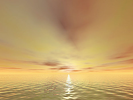 海景,日落,数码制图