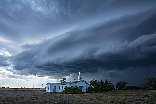 雷暴,织布机,后面,乡野,教堂,新墨西哥,美国