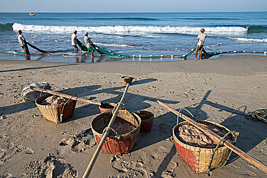 缅甸,分开,捕鱼,小,对虾,网