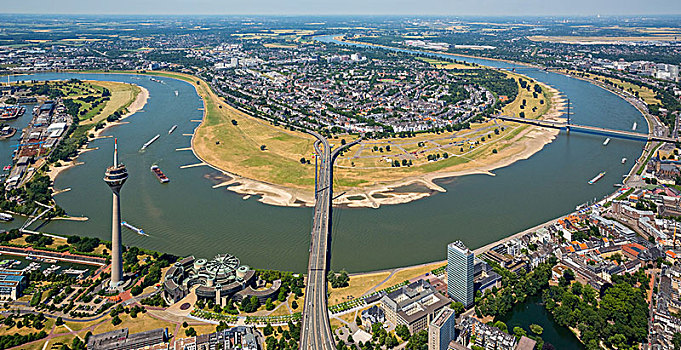 莱茵河,靠近,电视塔,杜塞尔多夫,莱茵兰,北莱茵威斯特伐利亚,德国