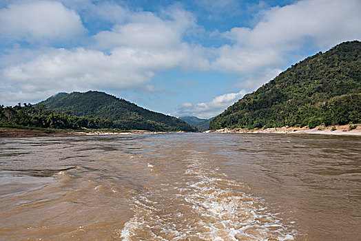 风景,尾流,水,湄公河,老挝