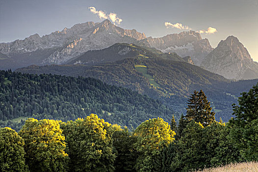 风景,山,阿尔卑斯峰,楚格峰,加米施帕藤基兴,上巴伐利亚,巴伐利亚,德国