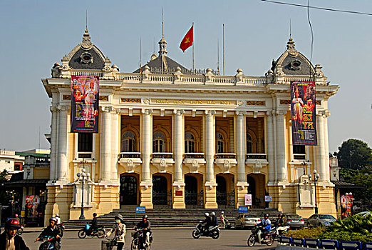 剧院,新古典主义,运输,轻型摩托车,河内,越南,东南亚,亚洲