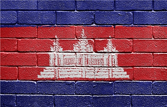 旗帜,柬埔寨,涂绘,低劣,砖墙