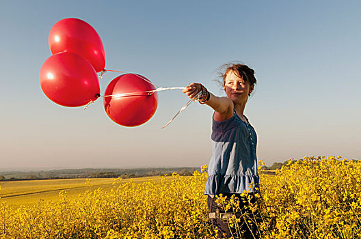 女孩,气球,土地