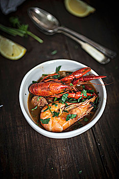小龙虾,炖,宽沟对虾,汤碗,葡萄牙