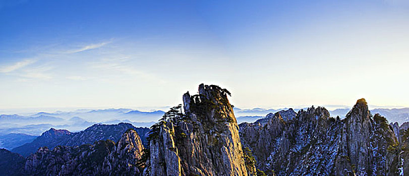 亚洲,中国,安徽,黄山,顶峰,冬天,全景