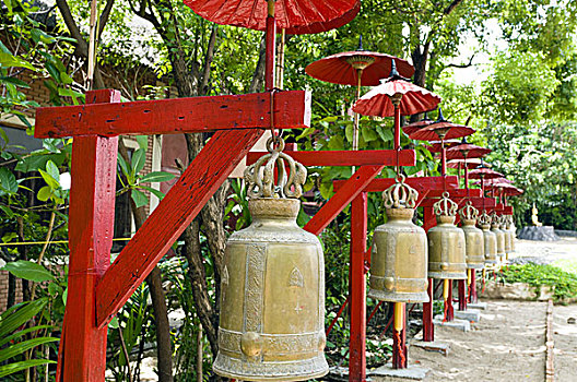 排,钟,庙宇,遮盖,红色,伞